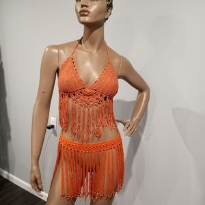 ❣CROCHET FRINGE HEM BAKINI TOP COVER UP